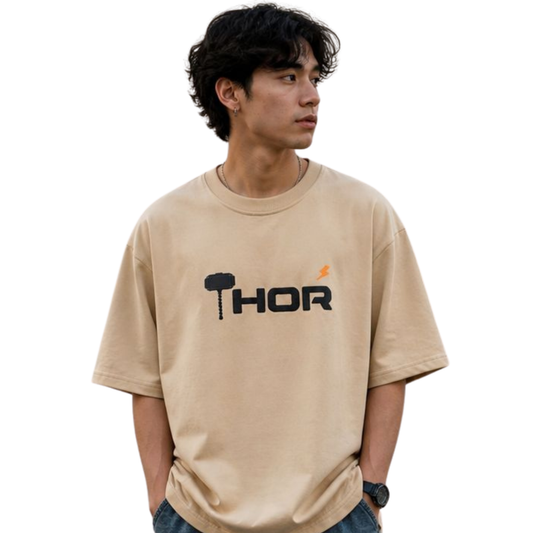 Thor Strike Oversized Tee – Sand Beige